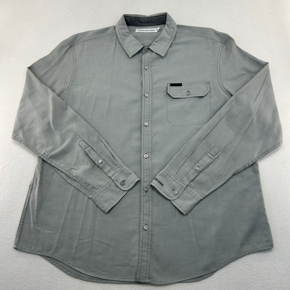 Calvin Klein Jeans Mens XL Gray Long Sleeve Button Up Shirt Micro Texture